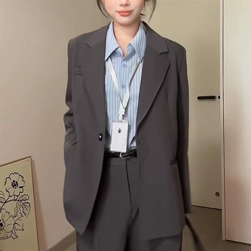 胖mm高级西装套装女春秋大码休闲通勤职业西服外套大学生面试正装