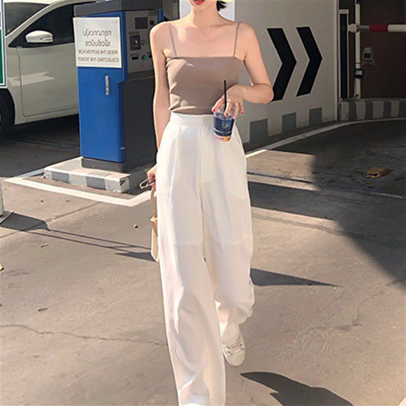 棉麻阔腿裤女春夏薄款韩版高腰垂感宽松直筒白色休闲裤长裤拖地裤