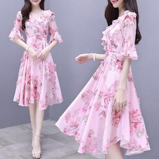 胖mm遮肚减龄宽松显瘦连衣裙200斤 新款 加肥加大码 雪纺裙2024夏季