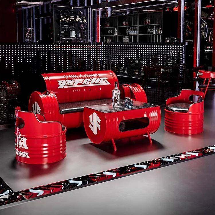 工业风创意铁艺清吧铁艺酒吧餐厅卡座服装店油桶沙发接待洽谈桌椅,商业/办公家具,沙发,淘宝优惠券,粉丝福利购,淘宝优惠卷