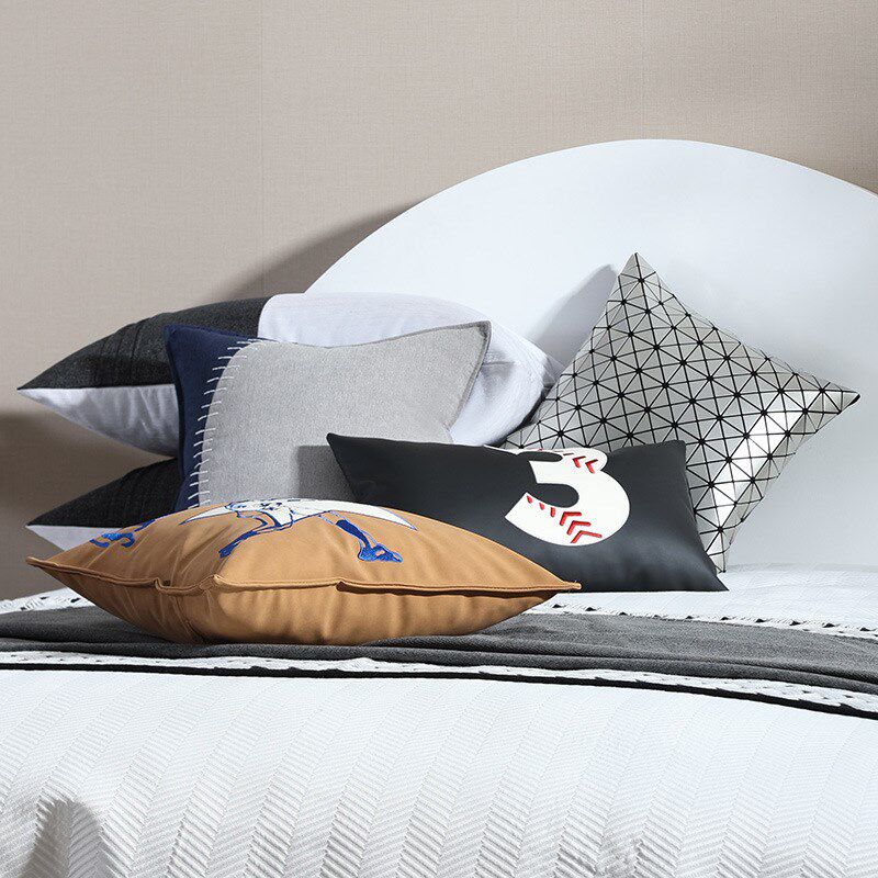 儿童十件套蓝黑色l棒球抱枕3字腰枕售楼部软装男孩样板间床品