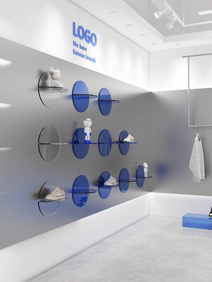 服装店亚克力圆形上墙展示架手办装饰品鞋墙彩色展架鞋包陈列货架