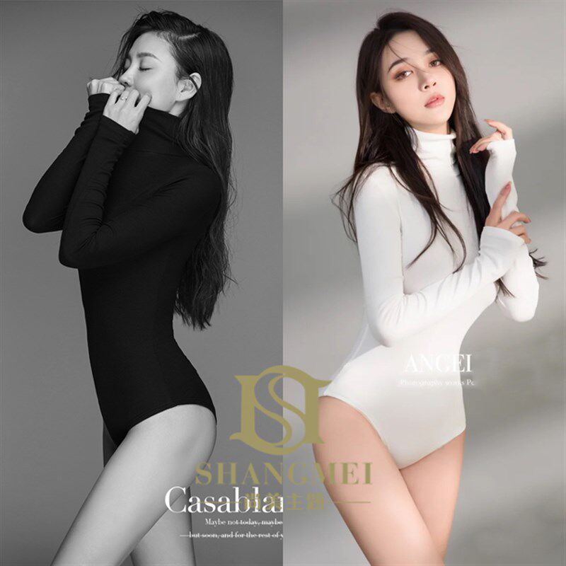 影楼摄影写真服装私房黑色白色艺术照塑身百搭连体衣 舞台演出服