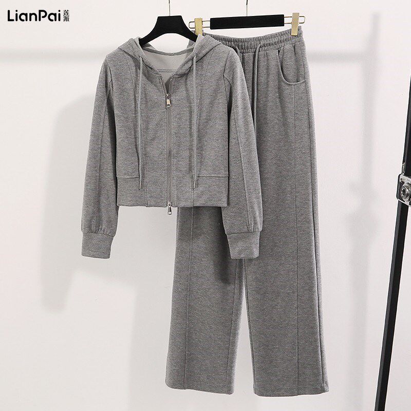 灰色高级感连帽卫衣运动休闲套装女2024春装新款时尚洋气两件套潮