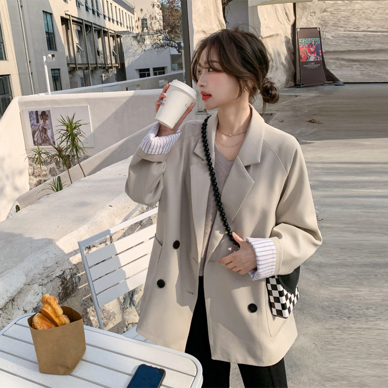 韩系气质西装外套女2024春秋新款宽松高级设计感条纹拼接休闲西服