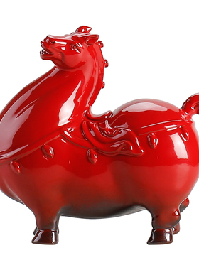 招财红色唐马摆件中式家居客厅办公室玄关酒柜书房桌X面摆设装饰