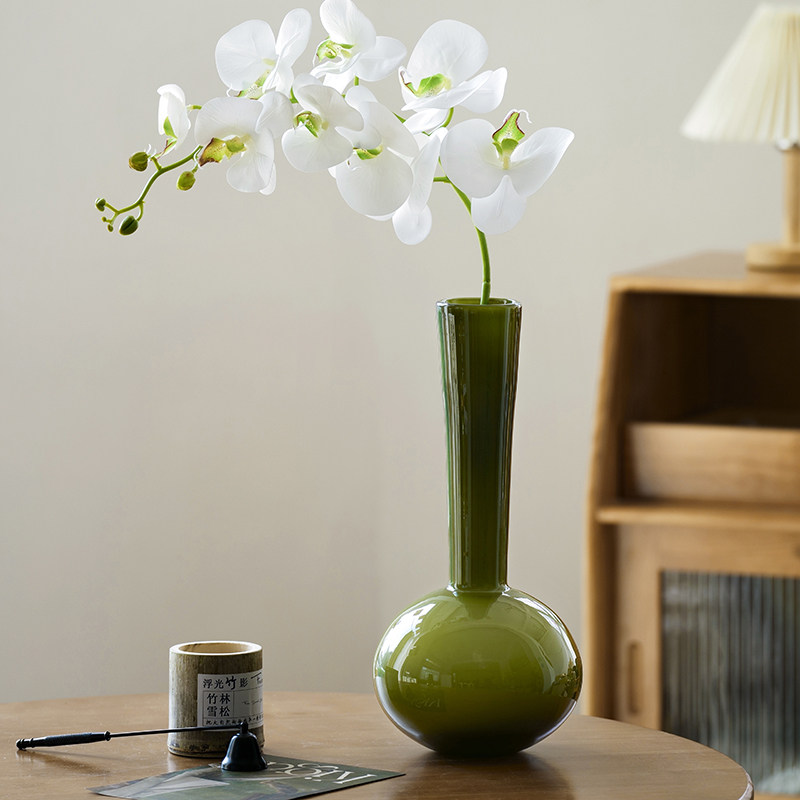 中古琉璃花瓶高级感绿色摆件桌面办公室乾燥花花束R客厅摆设一枝图片