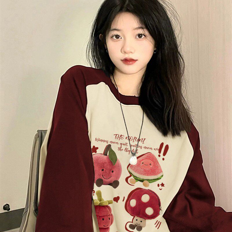 12岁大童插肩长袖t恤初中女孩打底衫女高中学生2024春秋宽松上衣