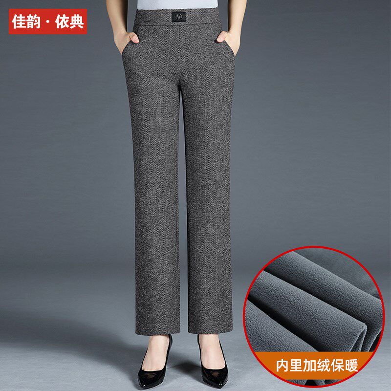 妈妈阔腿裤女2023年秋冬新款毛呢加厚高腰直筒冬季中老年加绒裤子
