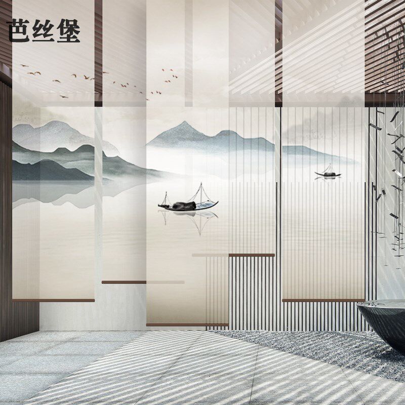 中式透明卷帘厨房卷帘窗帘办w公室升降茶室酒店客厅透光不透人窗