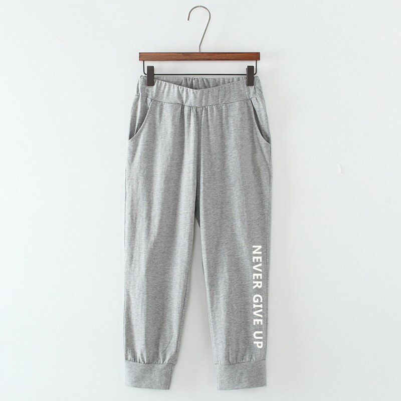 夏季薄款七分裤女2024新款灰色纯棉大码宽松高腰时尚运动休闲7分