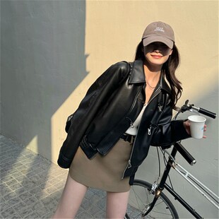 独特超好看今年流行夹克小个子 黑色短款 小皮衣外套女2024新款 爆款