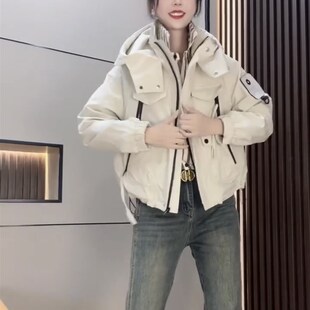 高品质春季 女士风衣宽松连帽洋气冲锋衣休闲外套百搭户外夹克 短款