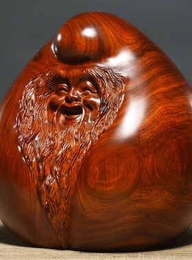 刺史花梨木雕刻寿桃摆件老寿星红木家F居工艺品送长辈祝寿生日礼