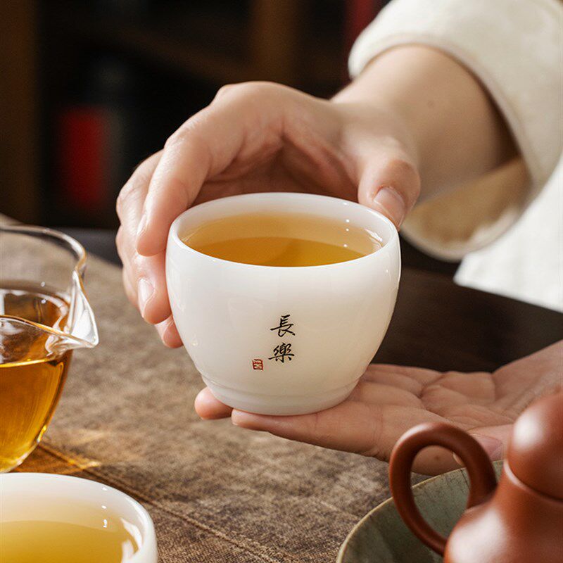 璞玉羊脂玉瓷h主人杯功夫茶杯个人手写私人定制陶瓷品茗杯