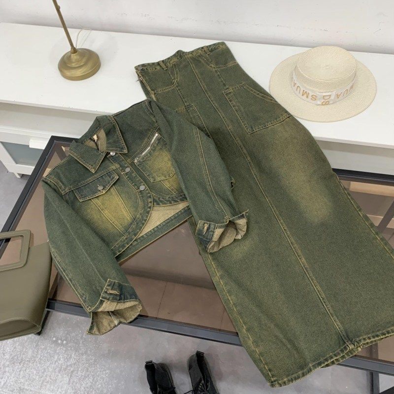 牛仔外套春季新款复古短款宽松外套搭纯欲抹胸连衣裙 A#21