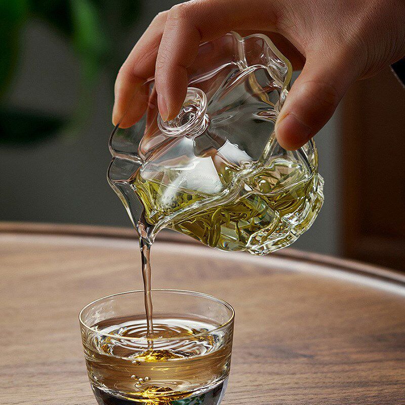 百财花瓣形盖碗高硼硅玻璃耐热透明茶碗单L个带过滤泡茶碗功夫茶
