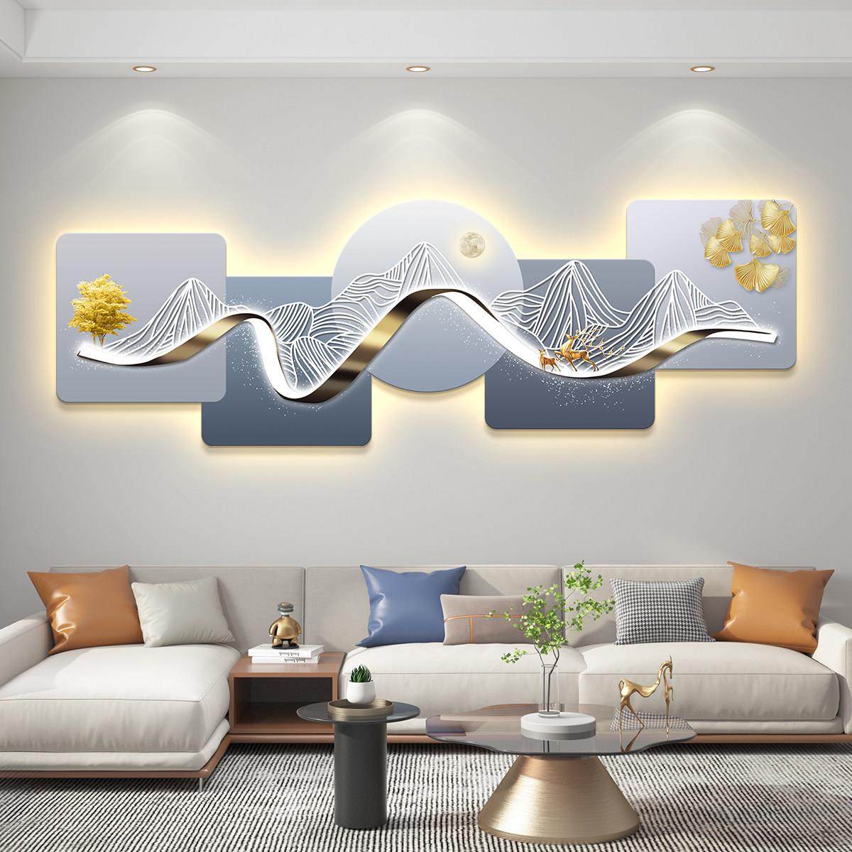 轻奢led带灯客厅装饰画沙发背景墙挂画壁画简约现代高级感灯画