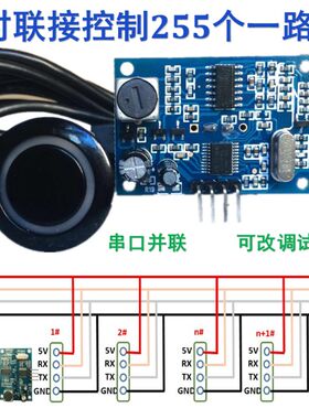 串口多路一体化超声波测距模块 倒车雷达 防水型超声波传感器模块