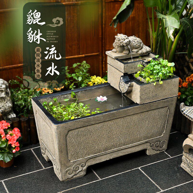 户外庭院方缸鱼池喷泉 水循环流水摆件 露台花园造景布置树脂鱼缸