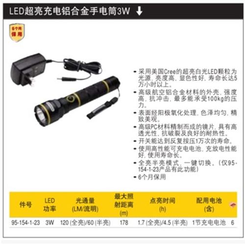 史丹利LED超亮铝合金手电筒充电电池STMT95154-8-23替代95-154-1