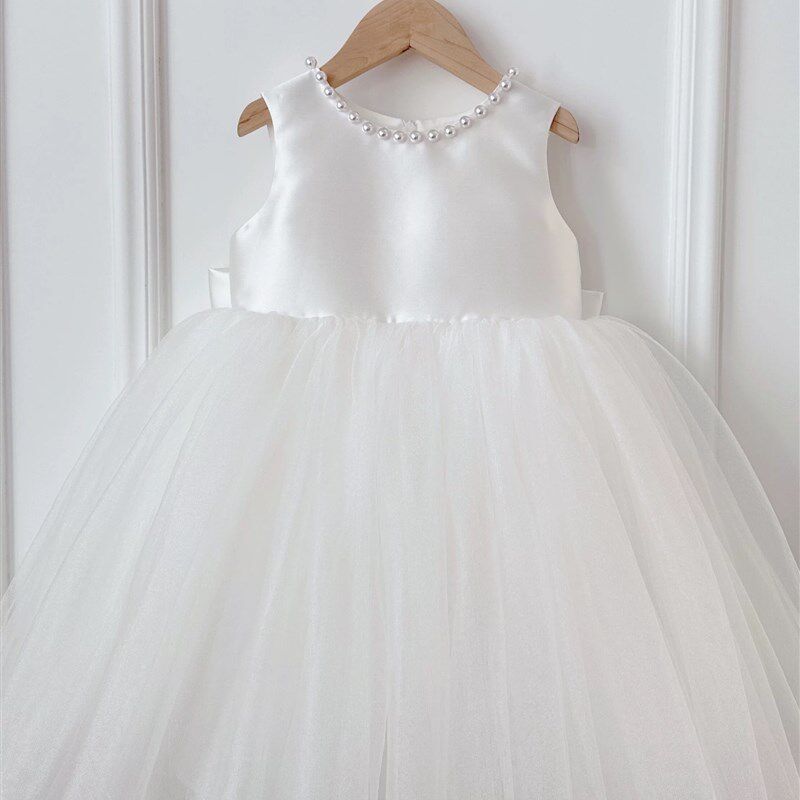 女童礼服花童婚礼白色公主裙夏季小女孩钢琴洋气蓬蓬裙主持人高端