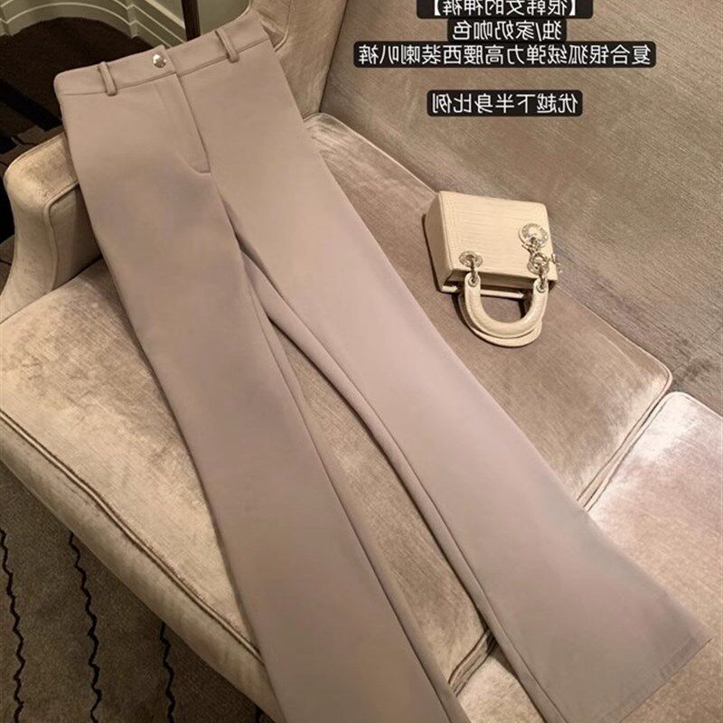 加绒喇叭裤女冬季高腰直筒休闲微喇西装裤修身显瘦弹力长裤