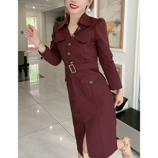 新款 开叉腰带衬衫 职业西装 连衣裙外穿显瘦中长款 裙子 长袖 2025秋季