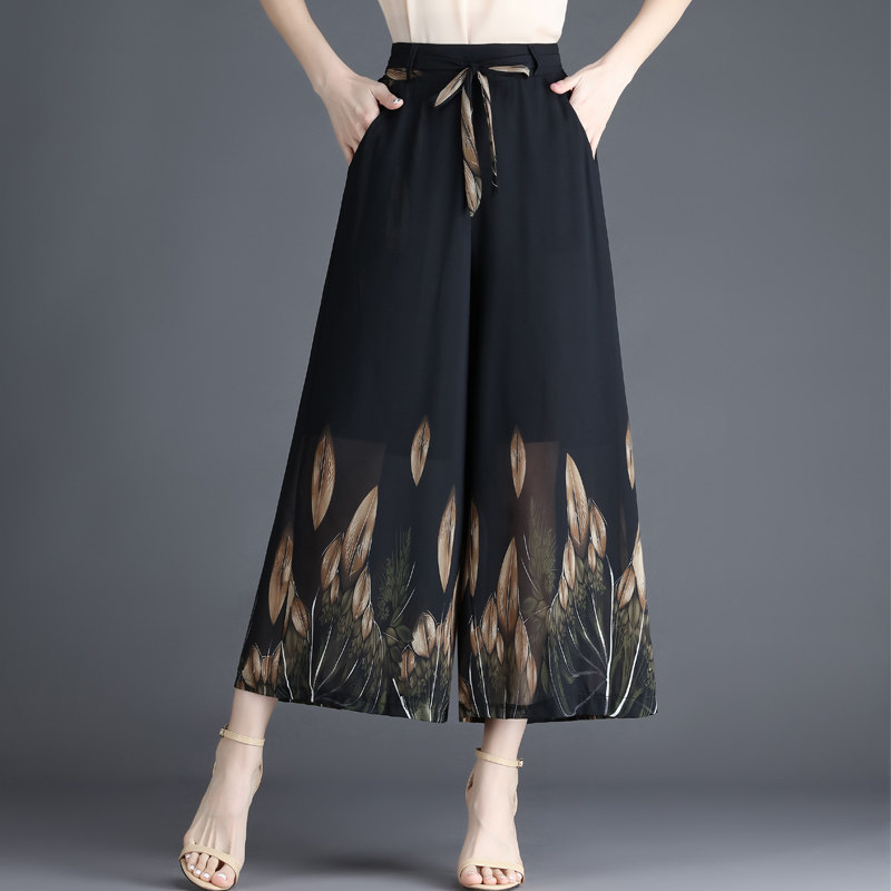 妈妈裤子夏季薄款冰丝九分裤中老年女裤雪纺裙裤中年女宽松阔腿裤