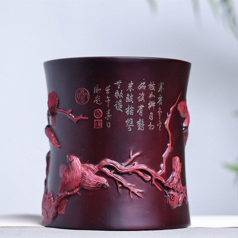 实木红木大号雕刻笔筒工艺品实木复古木办公桌面摆件笔筒礼品送礼