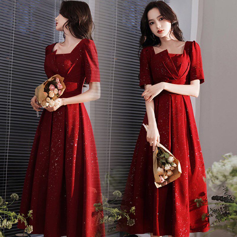 回门红色连衣裙平时可穿2024年夏季新款结婚敬酒服新娘订婚礼服女