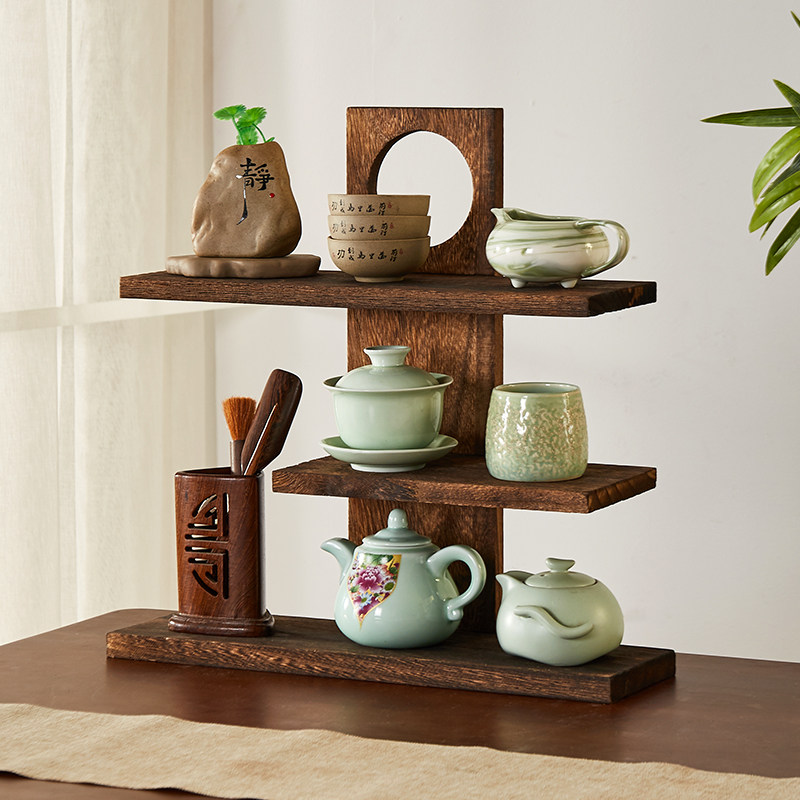 博古架实木中式现代简约茶具茶架紫砂壶J架子多宝阁置物展示架摆