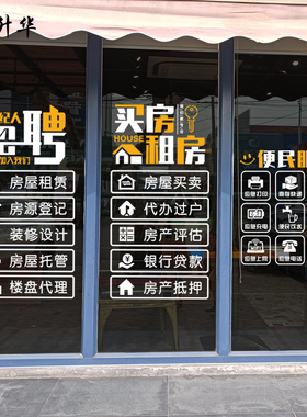 门店静电无胶贴纸房产租售中介玻璃门贴纸装饰橱窗店Y面便民服务