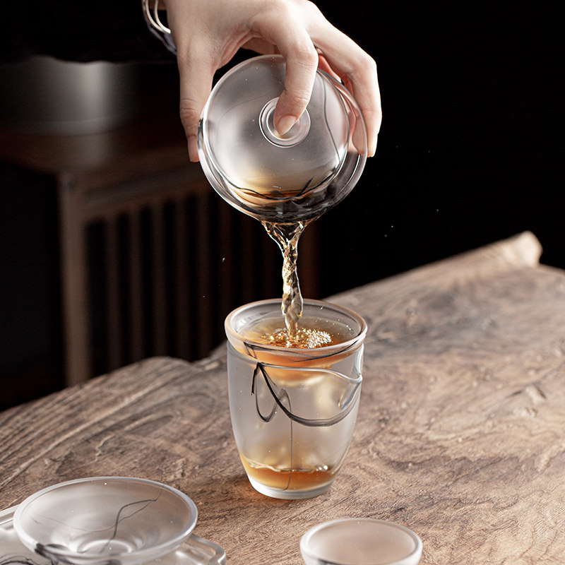 琉璃镶嵌银饰茶漏 透明玻璃茶置茶滤泡茶过滤组琉璃 功.夫茶具配