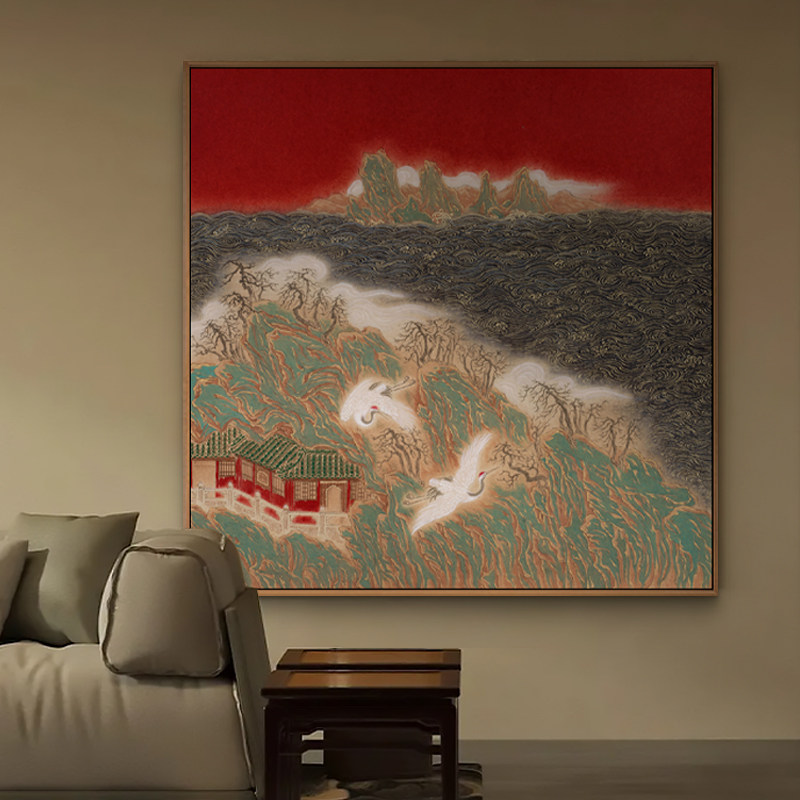 新中式客厅沙发背景墙红色挂画A国潮中国风玄关餐厅书房民宿挂画