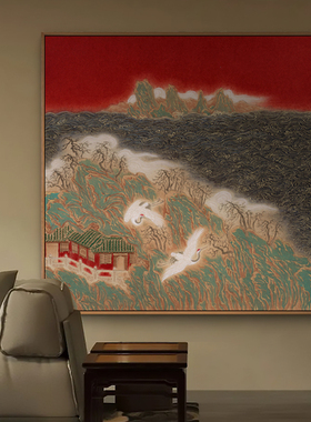 新中式客厅沙发背景墙红色挂画A国潮中国风玄关餐厅书房民宿挂画