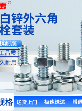 冰禹 蓝白锌外六角螺栓螺母平弹垫全牙套装 GB5783 BJjj-273
