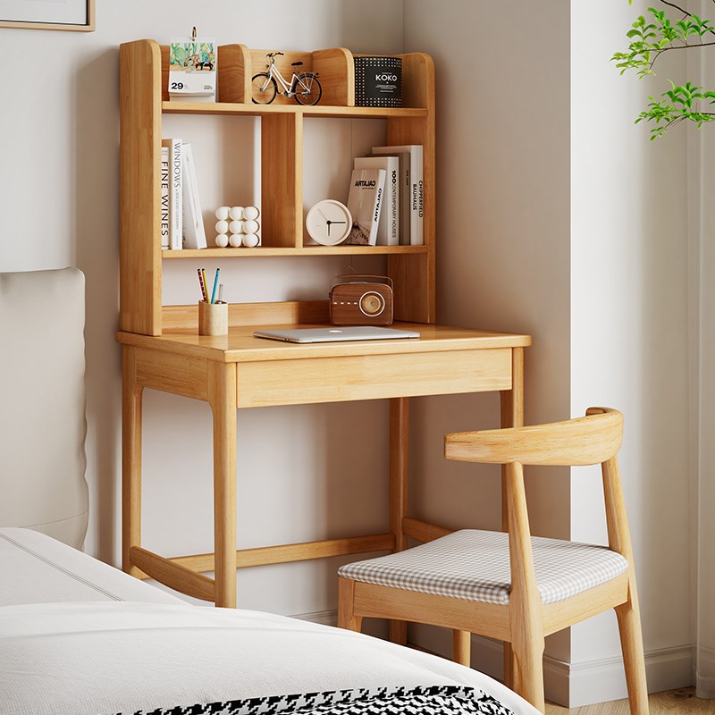 实木书桌书架一体桌北欧小户型60/70/80写字桌家用学习卧室电脑桌