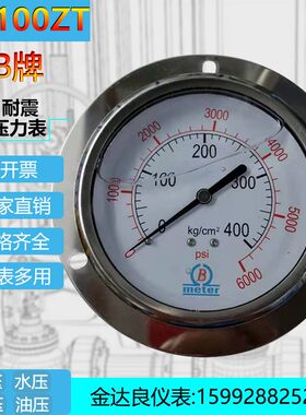 B牌 YN100ZT  400KG轴向耐震带边压力表 气压油压液压水压压力表