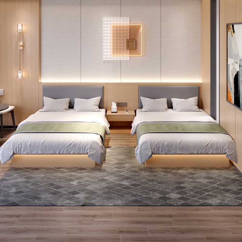 源头工厂酒店床箱床架公寓民宿宾馆家具标间全套可定