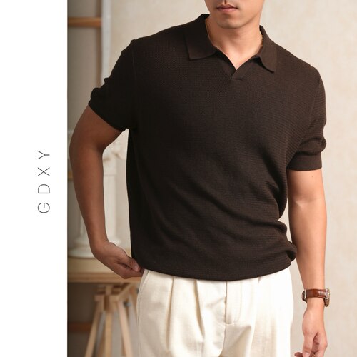 26新款蚕丝男士海鸥领POLO衫