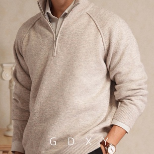 25秋冬新款保暖质感上衣半拉链立领针织衫美学舒适风休闲毛衣男