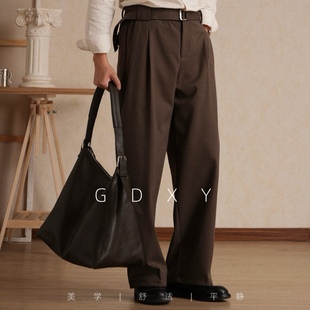 复古松弛感百搭老钱风休闲裤 冬双褶微阔休闲西裤 可机洗 男 厚款