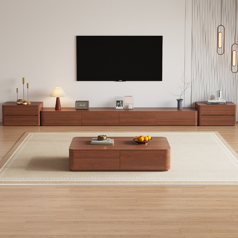 实木电视柜客厅茶几新款胡桃色电视柜落地电视机柜加高46cm电视柜