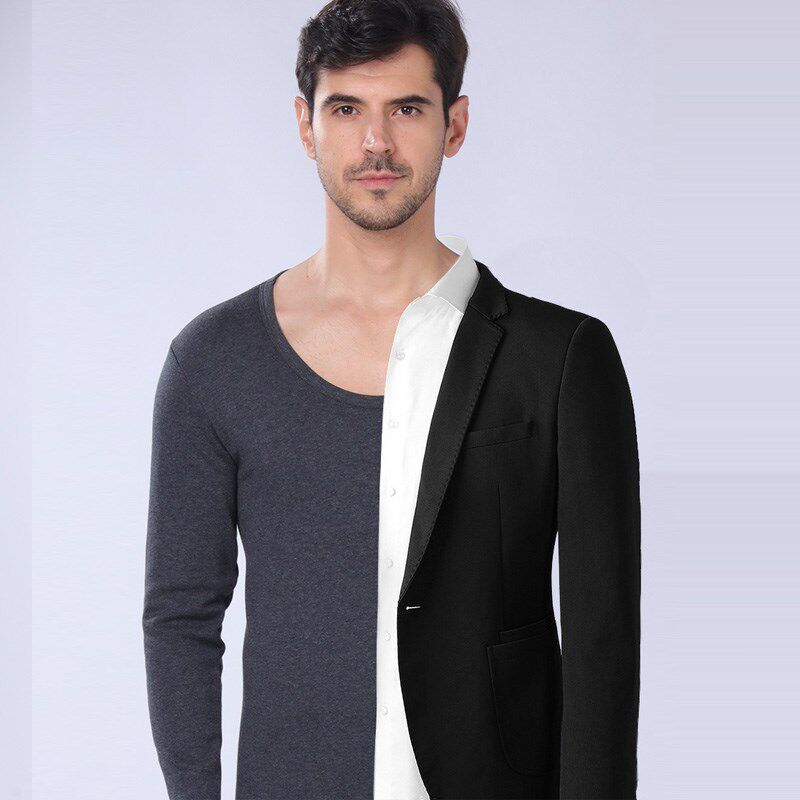 超低领保暖内衣男加厚加绒秋衣秋裤冬贴身大领口套装青少年男纯棉