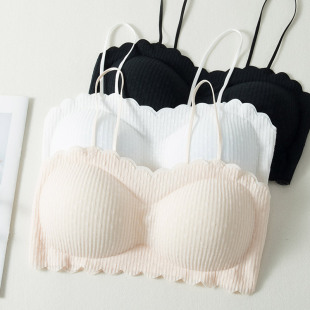 冰丝小胸加厚无痕抹胸女夏季 吊带无痕内衣蕾丝聚拢美背防走光文胸