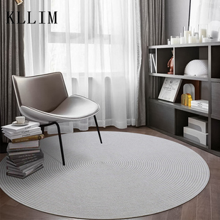 手编简约纯素色圆形地q毯客厅茶几沙发椅垫卧室房间床边毯地垫定