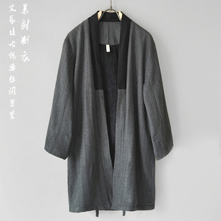 秋冬新款男式汉服宽松风衣加绒加厚外套中式复古中长款九分袖道袍