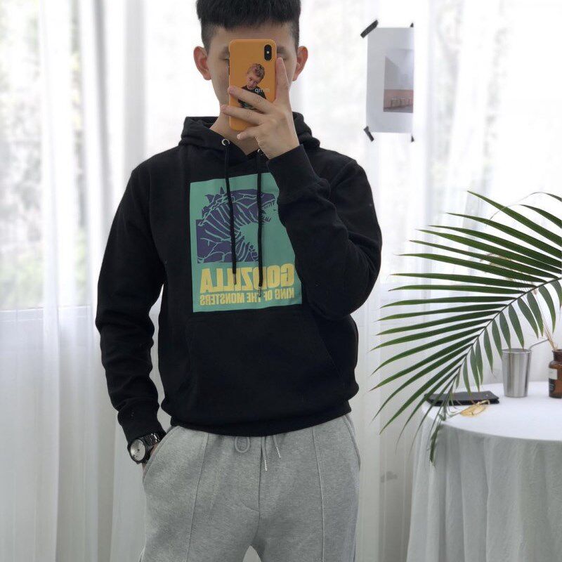 卷毛男装卫衣男潮流秋季套头恐龙印花风连帽薄款卫衣男外套上衣