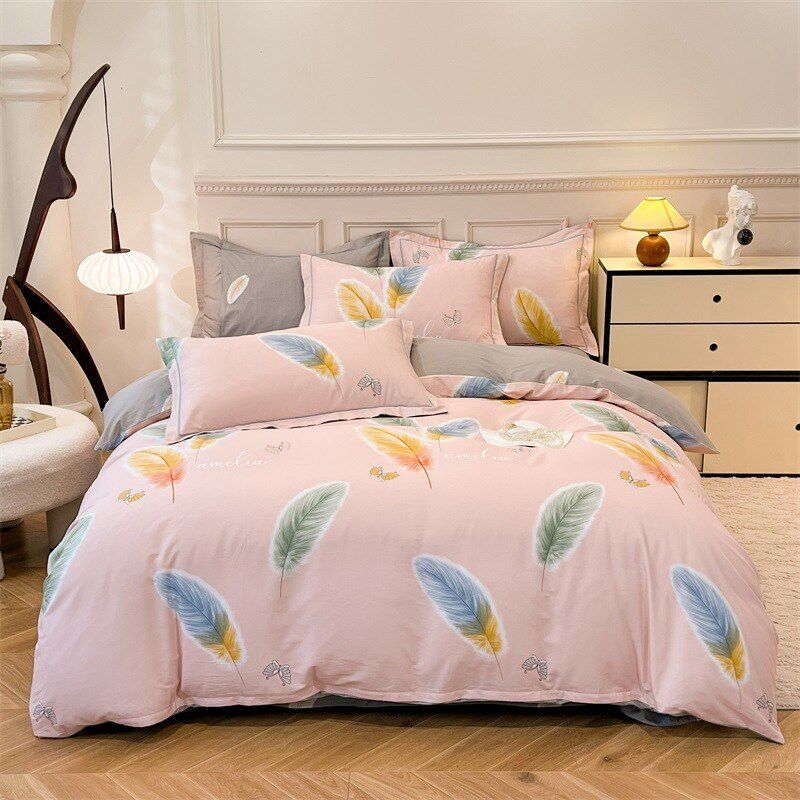 活性全棉印花四件套床单被罩法式甜美简约风多规格时尚Z床上四件